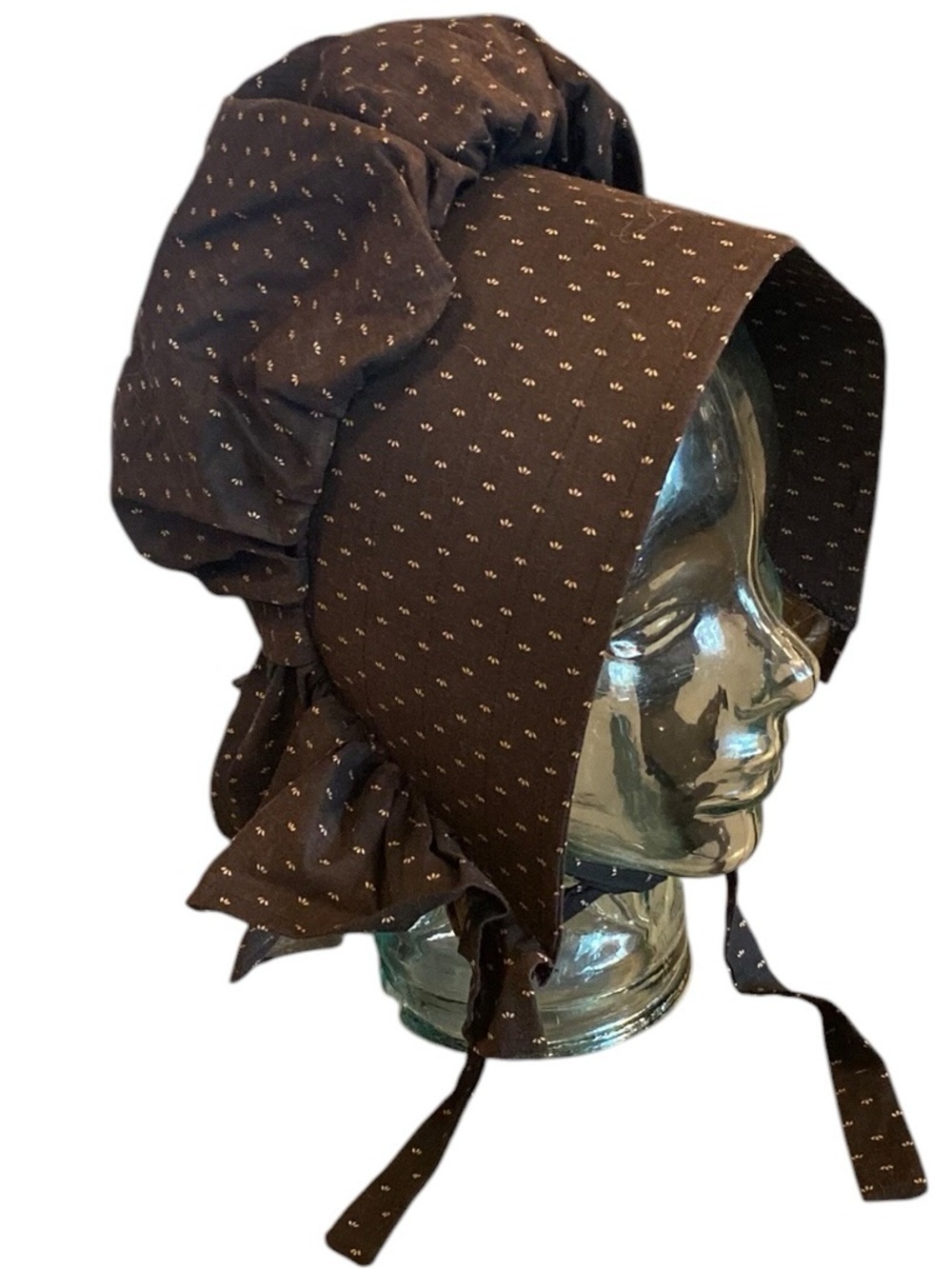 Vintage hand made Brown fleur Prairie hat sun Bonnet Amish Pilgrim country